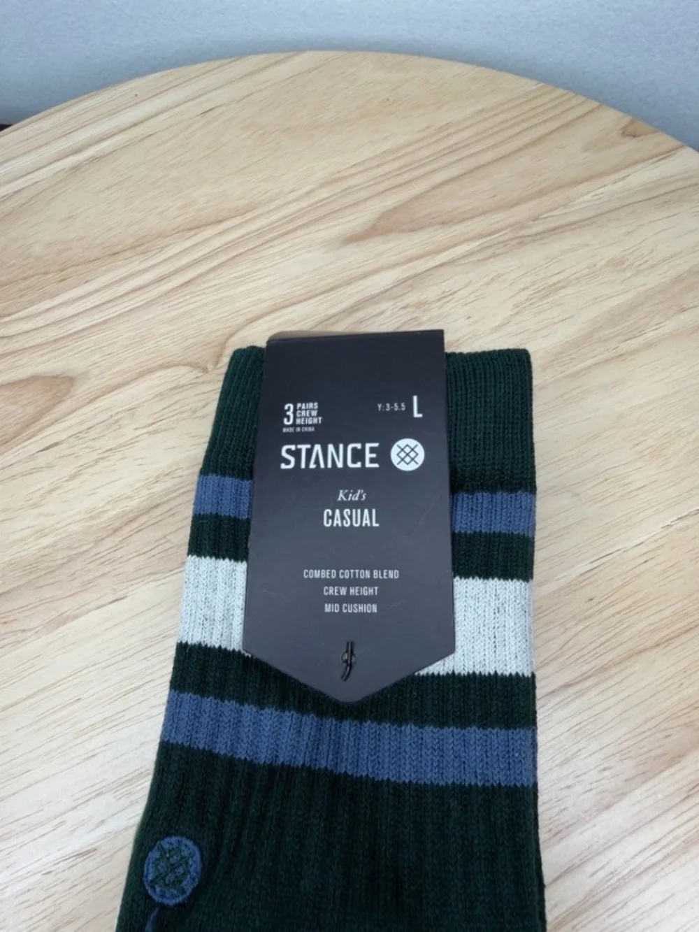 Stance Kids Casual Crew Socks 3 Pack Cotton Blend Youth Large (3-5.5) NEW